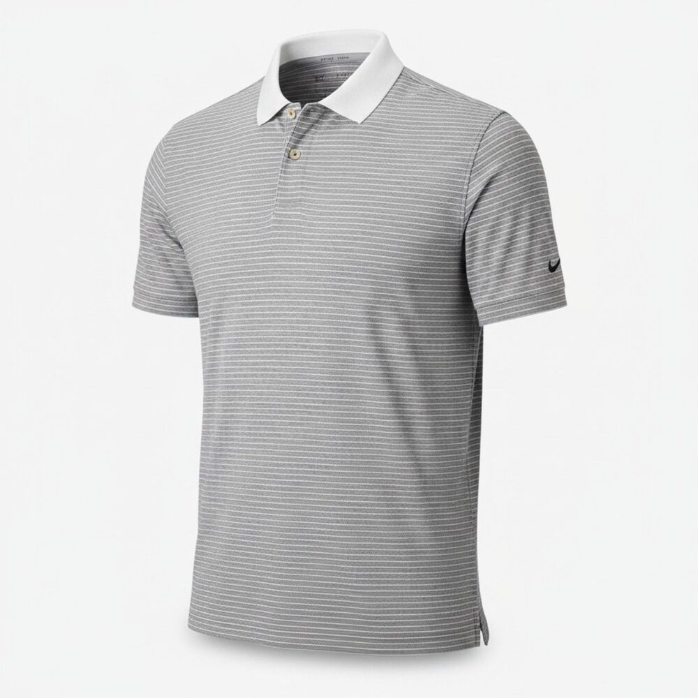 Men's Nike Golf Dri-FIT White Gray Striped Short Sleeve Polo Shirt Size 2XL